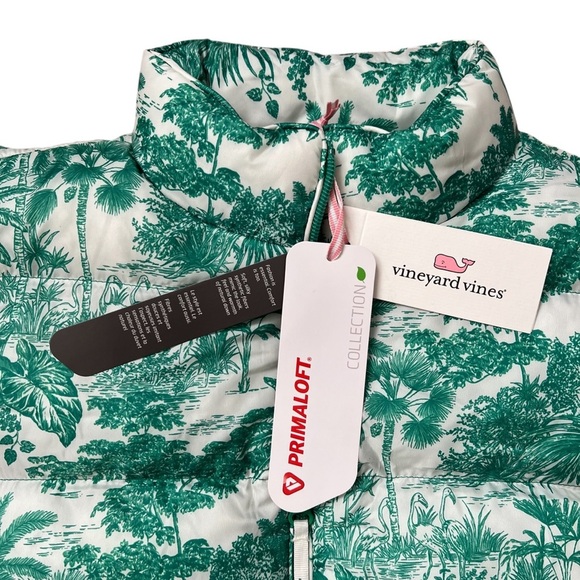 Vineyard Vines Oversized Printed Puffer Vest Toile Green Meadow Girls - Size L - Picture 6 of 9